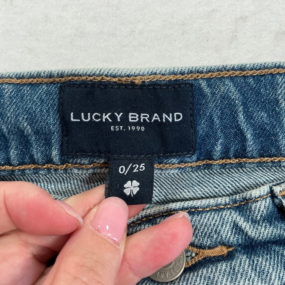 Lucky Brand High Rise Straight Leg Jeans Blue Button Fly Released Hem 0/25 - Picture 3 of 9